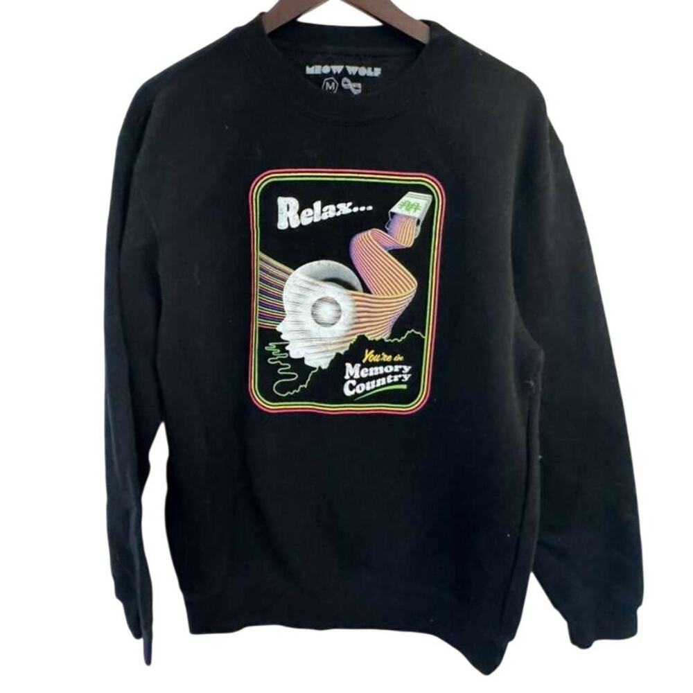 Meow Wolf Sweatshirt Mens M Black Relax Memory Country Psychedelic Streetwear